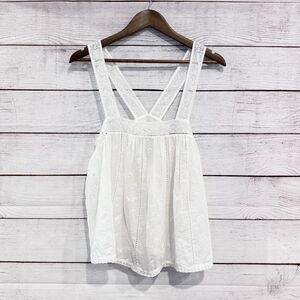 Unsubscribed White Eyelet Cami Tank Top Sleeveless Cotton Boho Casual Festival